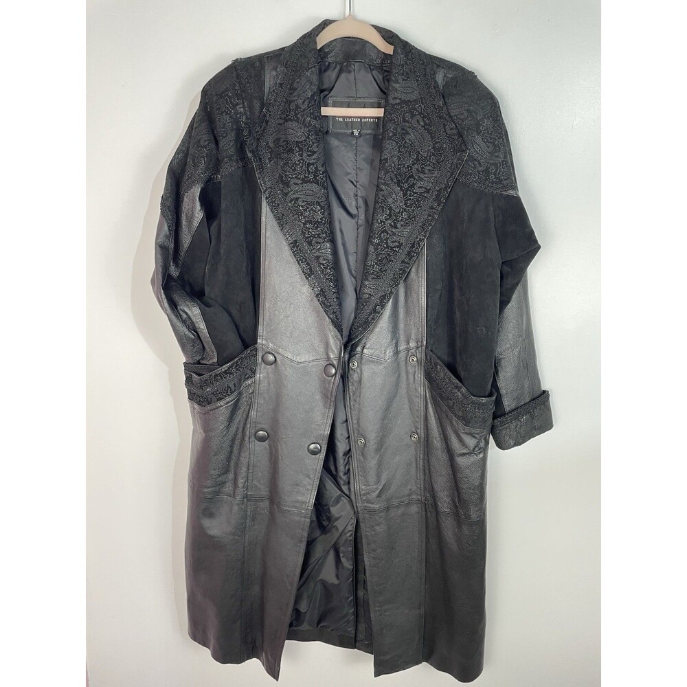 Vtg‎ Wilsons Leather Trench Coat Women MP Suede Paisley Moto Double Breast 80s - Picture 4 of 16